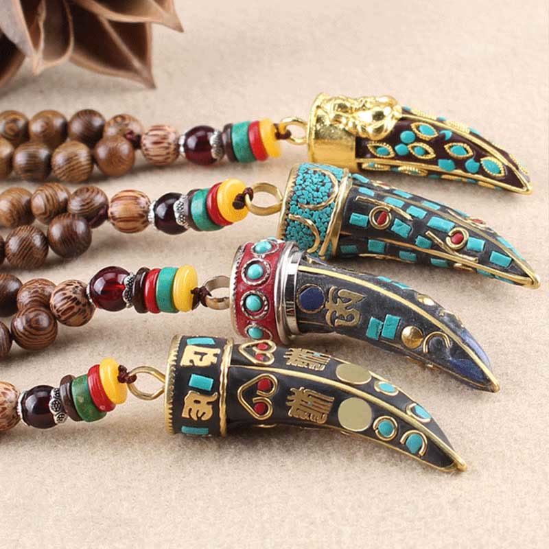 Colgante de collar con protección con diseño de cuerno de mantra con símbolo OM Om Mani Padme Hum de madera de wengué del Tíbet y Buddha Stones - image 17