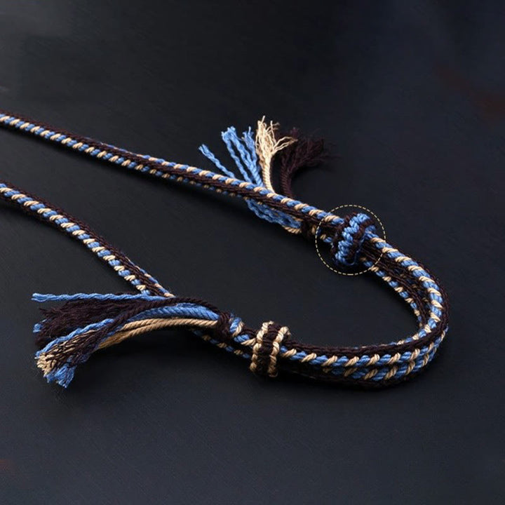Collar con colgante de cuerda trenzada con protección de cuentas Dzi tibetanas de nueve ojos y Buddha Stones