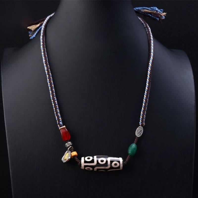 Collar con colgante de cuerda trenzada con protección de cuentas Dzi tibetanas de nueve ojos y Buddha Stones - image 1