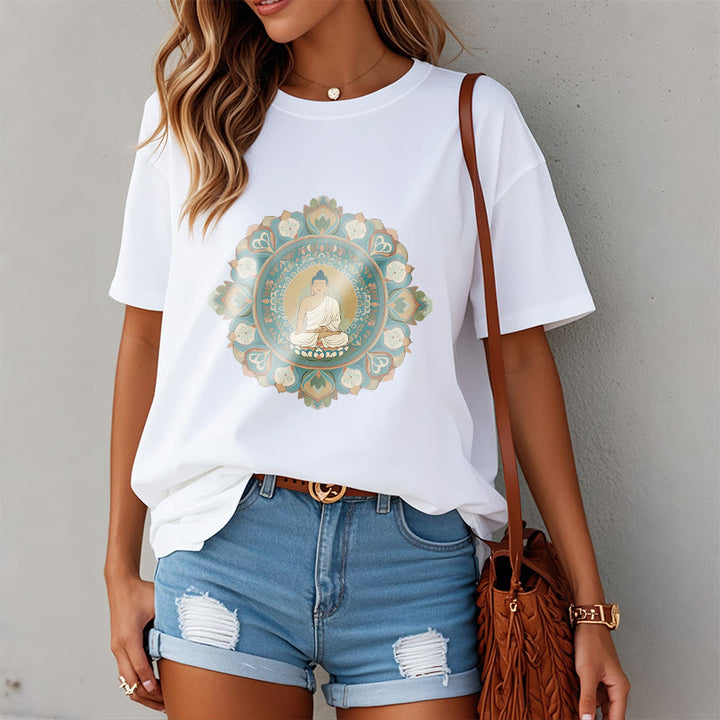 Camiseta de Flores de Mandala de Piedra de Buda - image 4