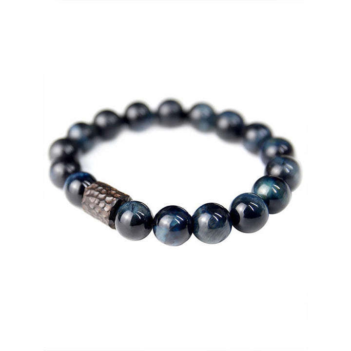 Pulsera de cuentas de madera de ébano y ojo de tigre con Buddha Stones