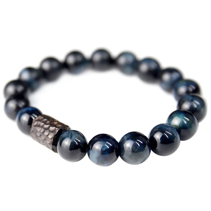 Pulsera de cuentas de madera de ébano y ojo de tigre con Buddha Stones