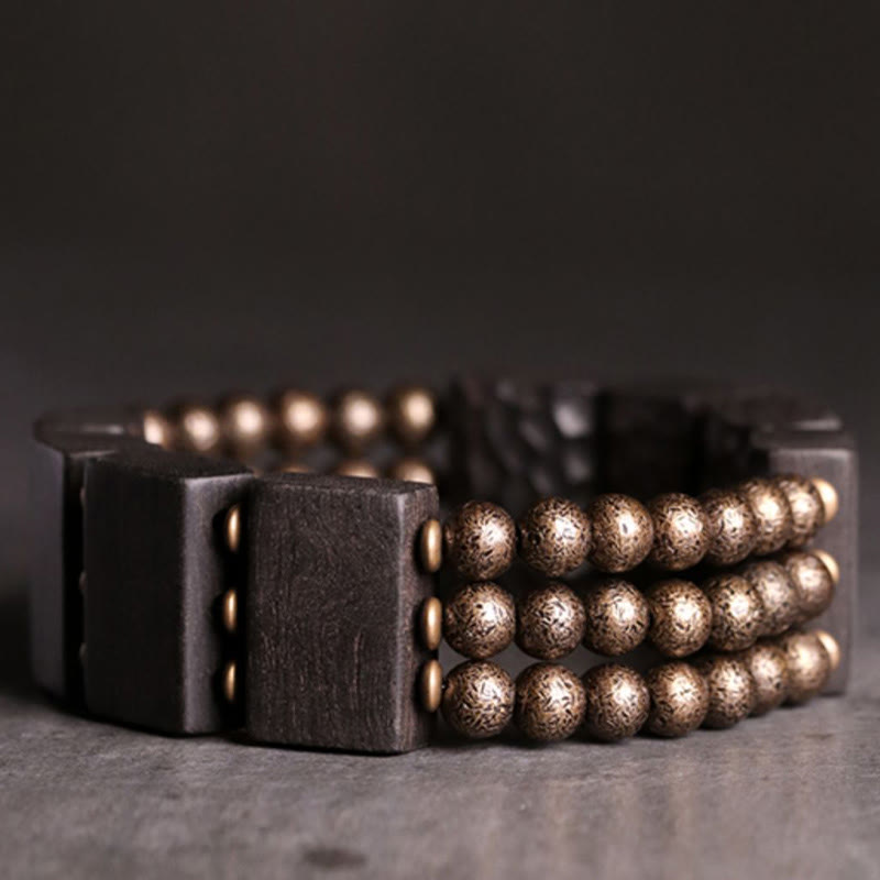 Pulsera de equilibrio con cuentas de cobre y madera de ébano de la paz vintage con Buddha Stones - image 2