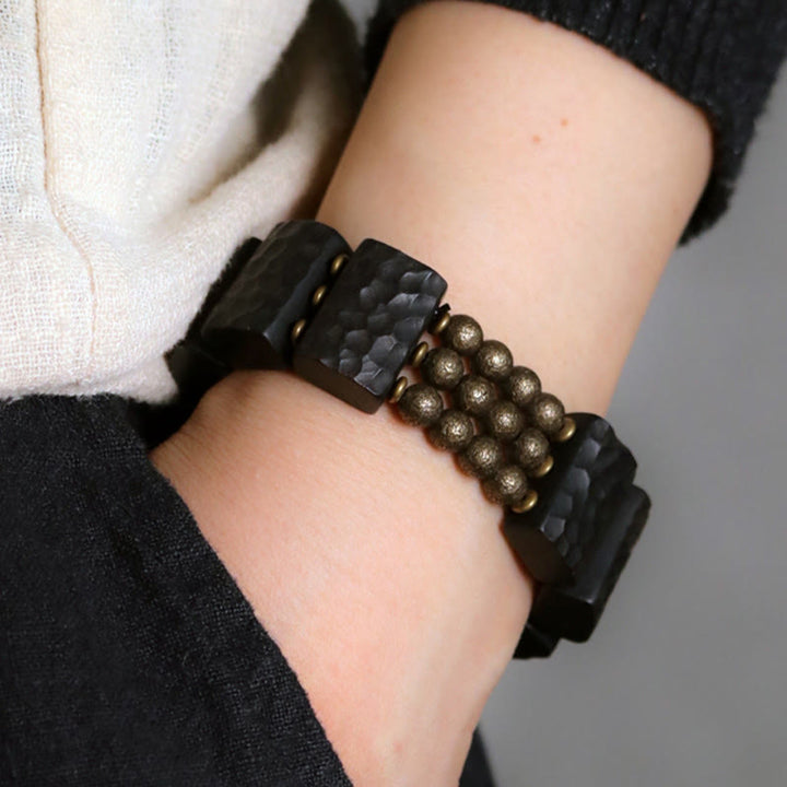 Pulsera de equilibrio con cuentas de cobre y madera de ébano de la paz vintage con Buddha Stones - image 13