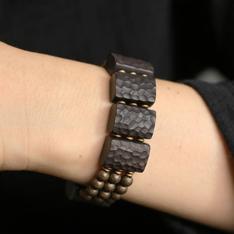 Pulsera de equilibrio con cuentas de cobre y madera de ébano de la paz vintage con Buddha Stones - image 5