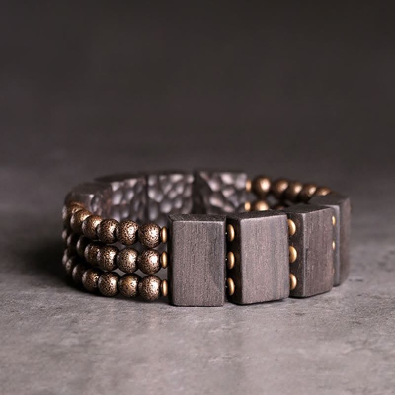 Pulsera de equilibrio con cuentas de cobre y madera de ébano de la paz vintage con Buddha Stones - 17-17,6 cm - image 1