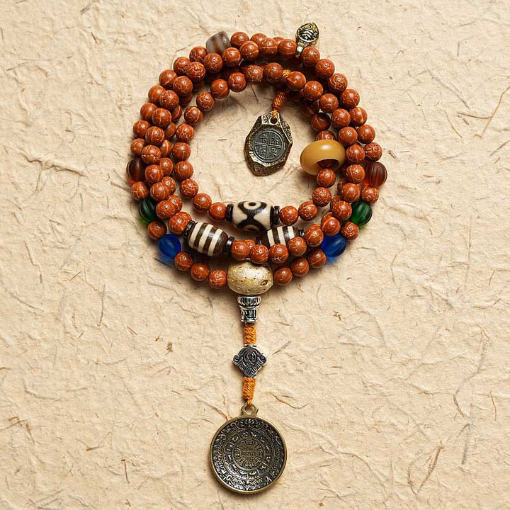 Pulsera de la paz y la sabiduría con 108 cuentas de Mala de semillas de Bodhi del Tíbet y Buddha Stones