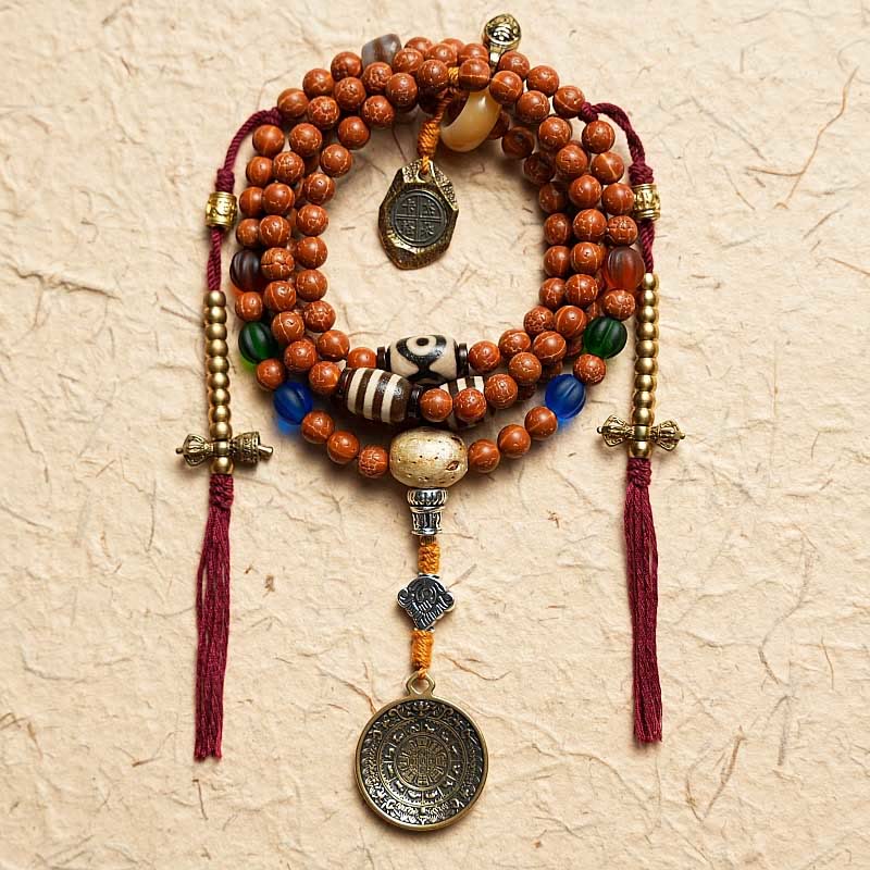 Pulsera de la paz y la sabiduría con 108 cuentas de Mala de semillas de Bodhi del Tíbet y Buddha Stones