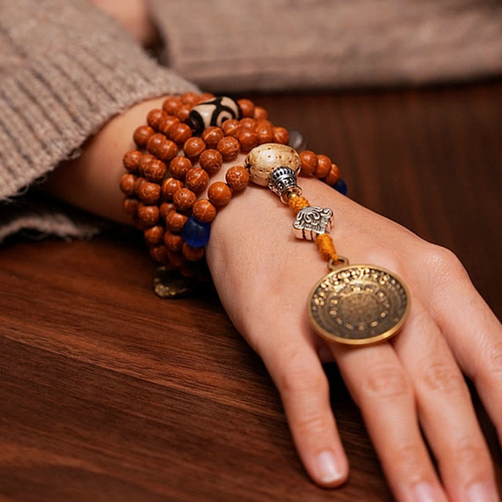 Pulsera de la paz y la sabiduría con 108 cuentas de Mala de semillas de Bodhi del Tíbet y Buddha Stones