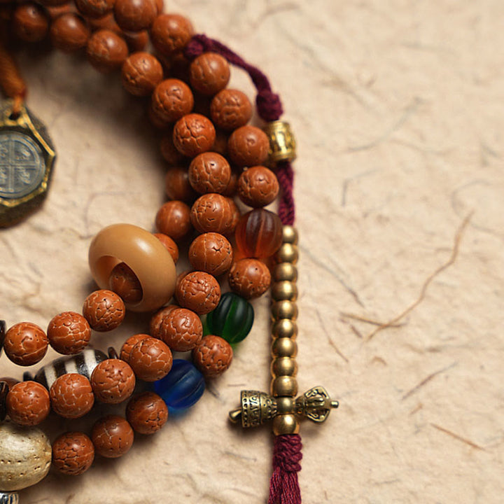 Pulsera de la paz y la sabiduría con 108 cuentas de Mala de semillas de Bodhi del Tíbet y Buddha Stones