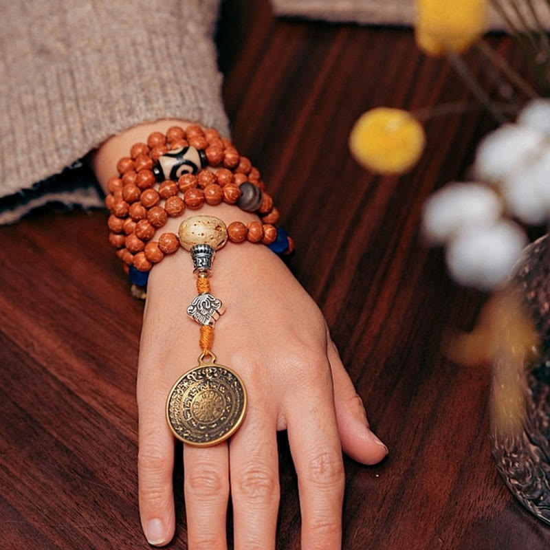 Pulsera de la paz y la sabiduría con 108 cuentas de Mala de semillas de Bodhi del Tíbet y Buddha Stones