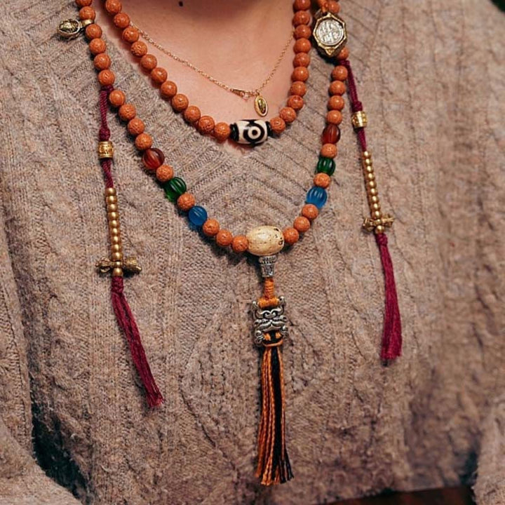 Pulsera de la paz y la sabiduría con 108 cuentas de Mala de semillas de Bodhi del Tíbet y Buddha Stones