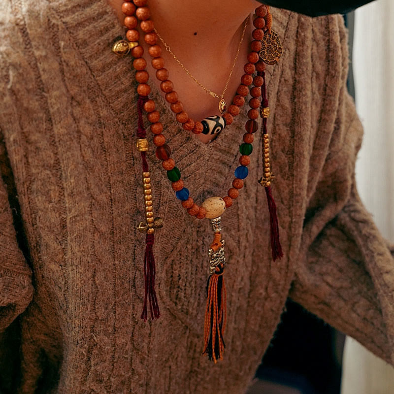 Pulsera de la paz y la sabiduría con 108 cuentas de Mala de semillas de Bodhi del Tíbet y Buddha Stones
