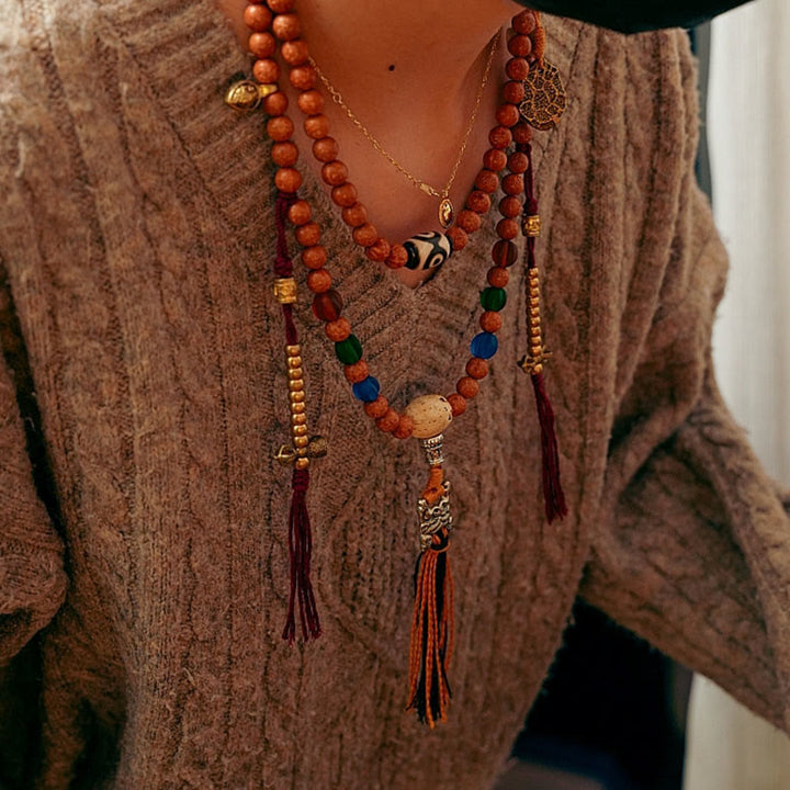 Pulsera de la paz y la sabiduría con 108 cuentas de Mala de semillas de Bodhi del Tíbet y Buddha Stones