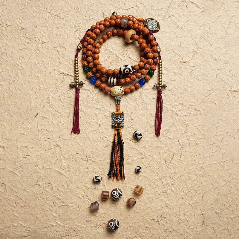 Pulsera de la paz y la sabiduría con 108 cuentas de Mala de semillas de Bodhi del Tíbet y Buddha Stones