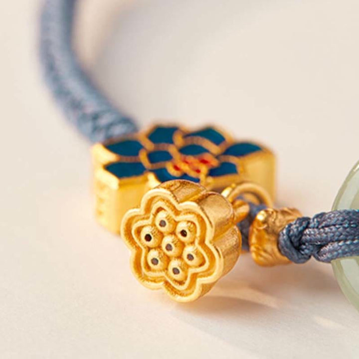 Pulsera de la fortuna con cuerda trenzada y hebilla de paz de loto de jade hetiano y Buddha Stones