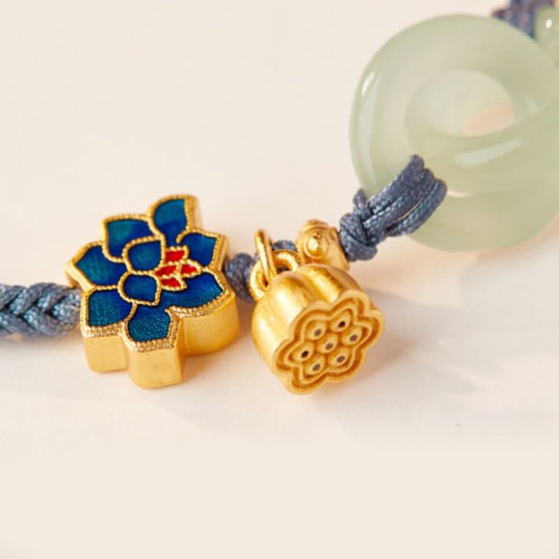 Pulsera de la fortuna con cuerda trenzada y hebilla de paz de loto de jade hetiano y Buddha Stones
