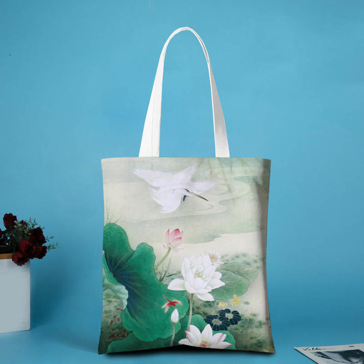 Bolso de hombro de lona con diseño de loto y Buddha Stones