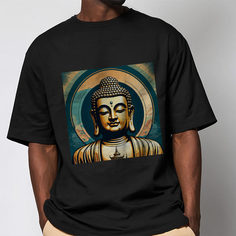 Camiseta Budista con Aura de Piedras y Buda Dorado - image 1