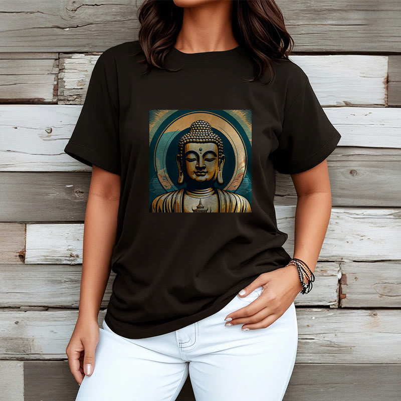 Camiseta Budista con Aura de Piedras y Buda Dorado - image 3