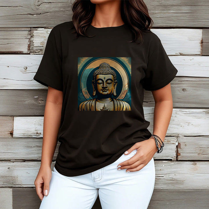 Camiseta Budista con Aura de Piedras y Buda Dorado - image 3
