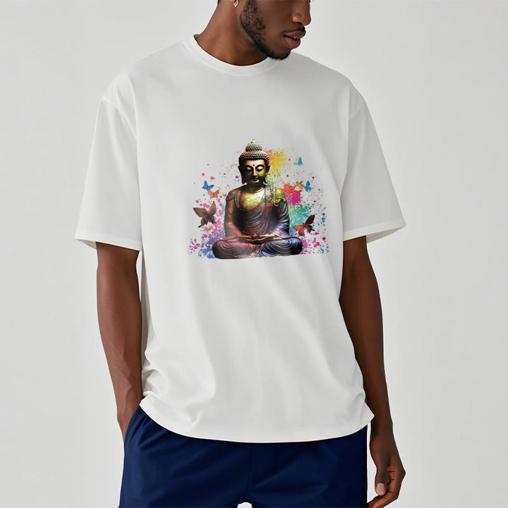 Camiseta de meditación de Buda con mariposa colorida volando Buddha Stones - image 5
