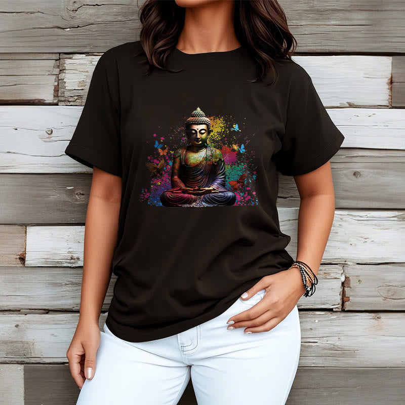 Camiseta de meditación de Buda con mariposa colorida volando Buddha Stones - image 3