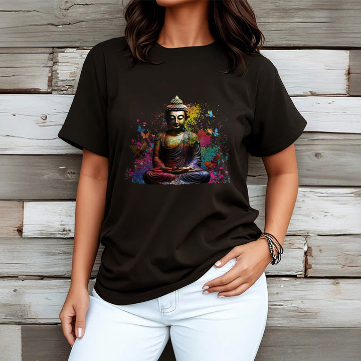 Camiseta de meditación de Buda con mariposa colorida volando Buddha Stones - image 3
