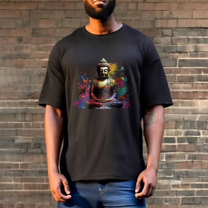 Camiseta de meditación de Buda con mariposa colorida volando Buddha Stones - image 2