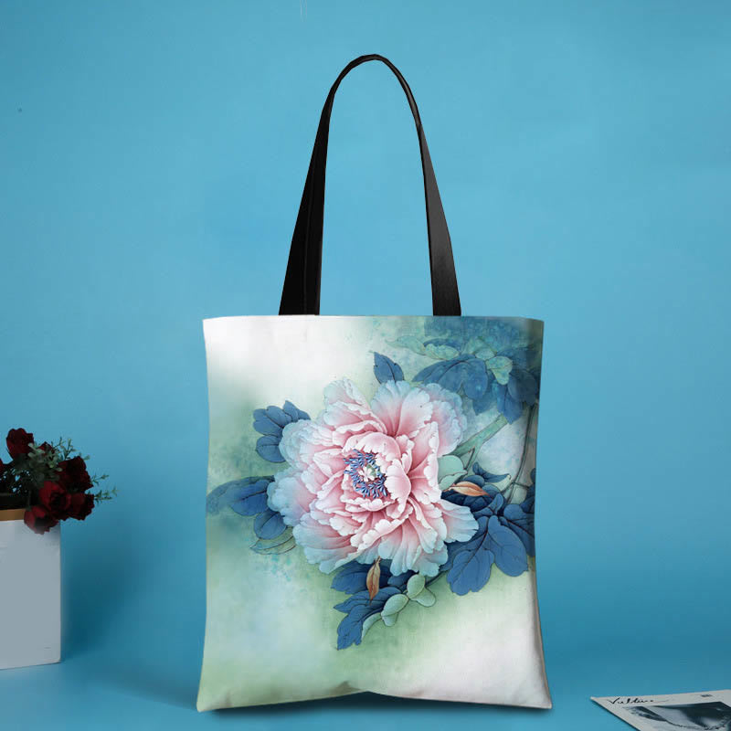 Bolso de hombro con diseño de libélula y tinta de loto hecho a mano de lona de gran capacidad con Buddha Stones
