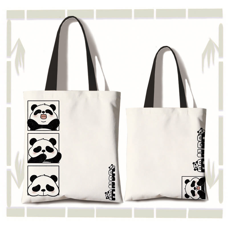 Bolso de hombro para ir al trabajo, de lona, hecho a mano, de gran capacidad, con diseño de Buddha Stones y bonito panda