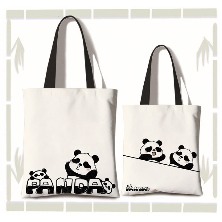 Bolso de hombro para ir al trabajo, de lona, hecho a mano, de gran capacidad, con diseño de Buddha Stones y bonito panda