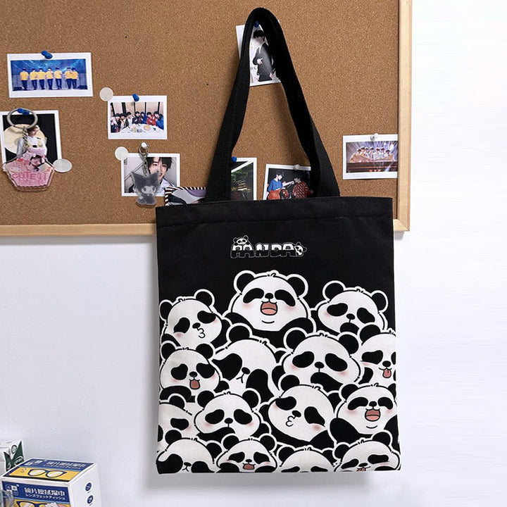 Bolso de hombro para compras de lona de gran capacidad hecho a mano con Buddha Stones y bonito panda