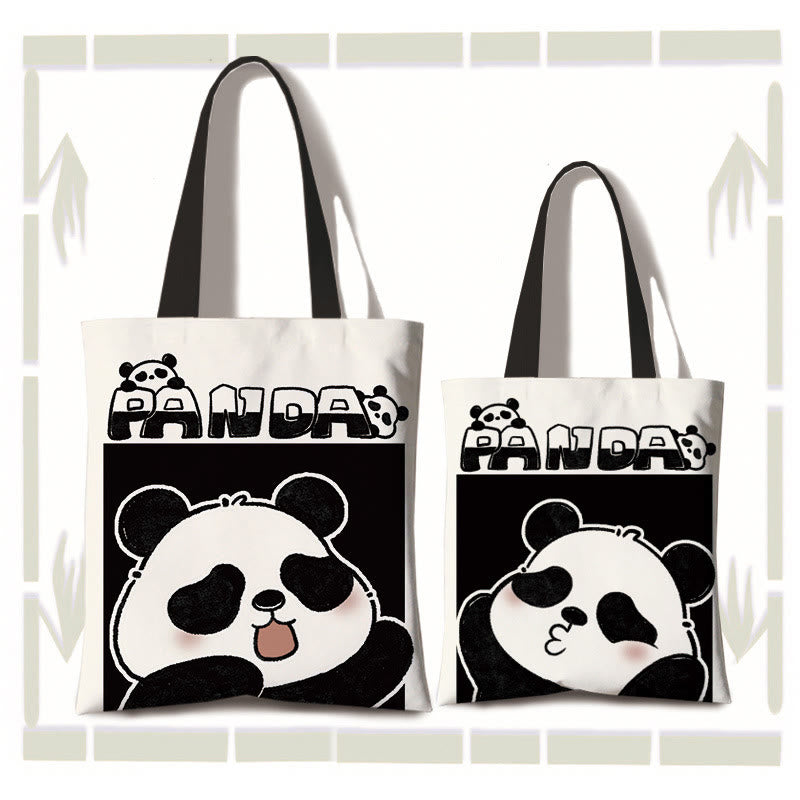 Bolso de hombro para compras de lona de gran capacidad hecho a mano con Buddha Stones y bonito panda
