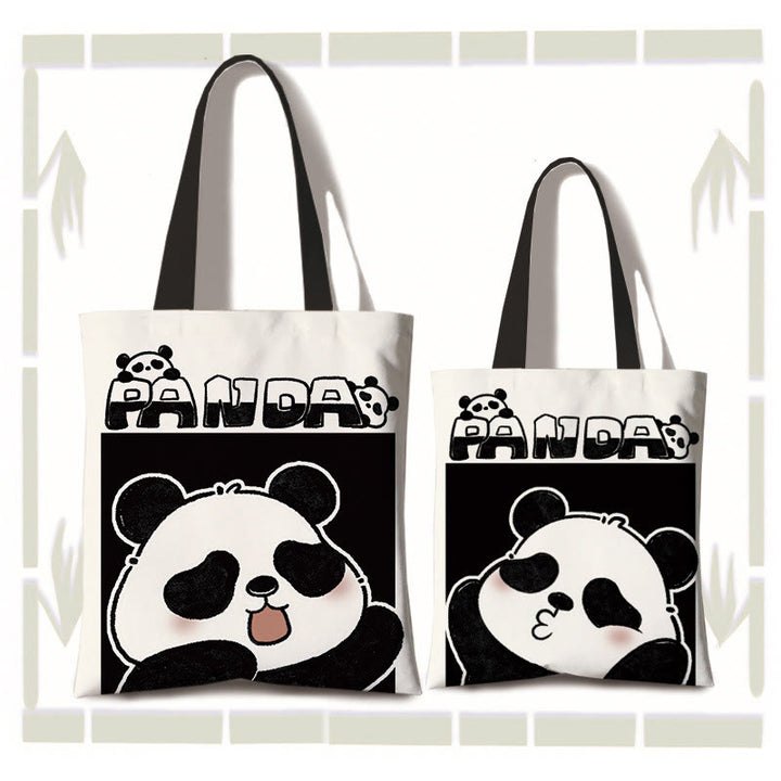 Bolso de hombro para compras de lona de gran capacidad hecho a mano con Buddha Stones y bonito panda