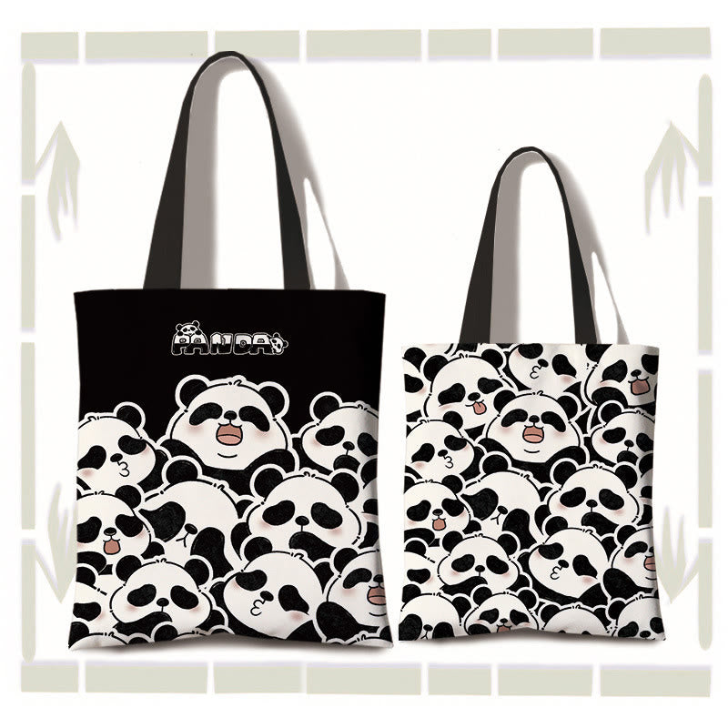 Bolso de hombro para compras de lona de gran capacidad hecho a mano con Buddha Stones y bonito panda