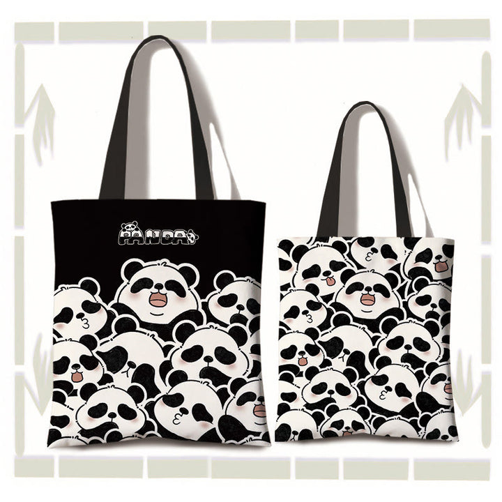 Bolso de hombro para compras de lona de gran capacidad hecho a mano con Buddha Stones y bonito panda