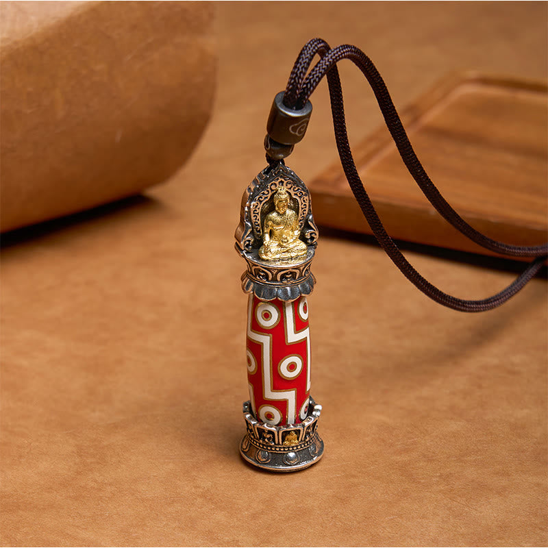Collar con colgante de protección de cuentas Dzi de nueve ojos de Buddha Stones