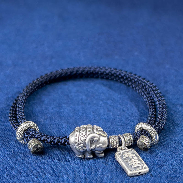 Pulsera de fuerza con amuleto de elefante de plata de ley 925 con Buddha Stones y símbolo de seguridad y bienestar