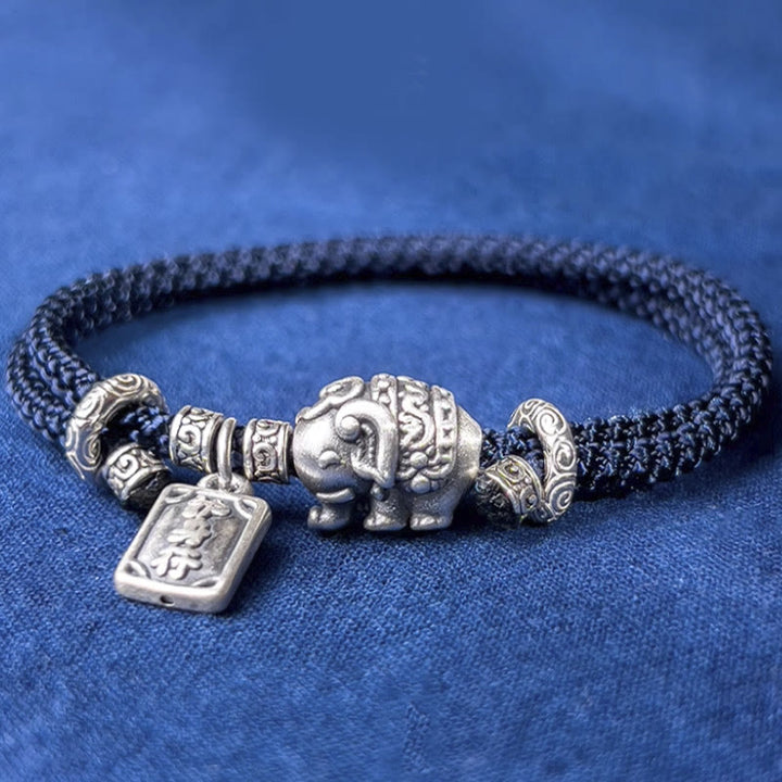Pulsera de fuerza con amuleto de elefante de plata de ley 925 con Buddha Stones y símbolo de seguridad y bienestar