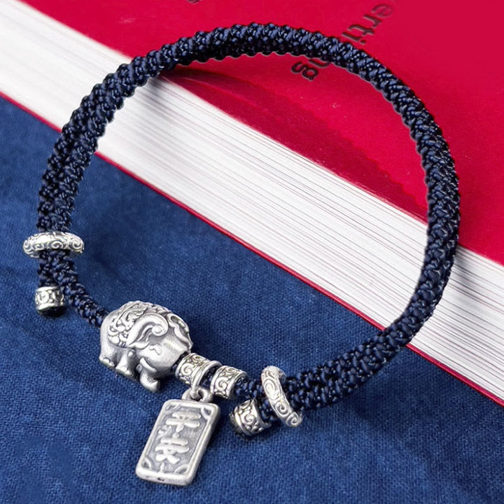 Pulsera de fuerza con amuleto de elefante de plata de ley 925 con Buddha Stones y símbolo de seguridad y bienestar