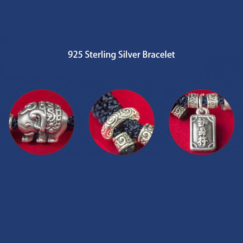 Pulsera de fuerza con amuleto de elefante de plata de ley 925 con Buddha Stones y símbolo de seguridad y bienestar