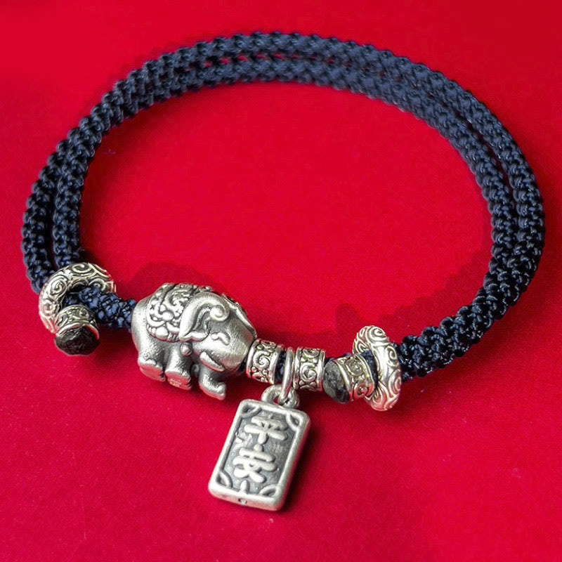 Pulsera de fuerza con amuleto de elefante de plata de ley 925 con Buddha Stones y símbolo de seguridad y bienestar