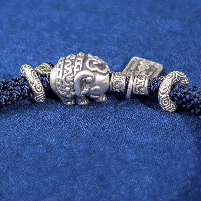 Pulsera de fuerza con amuleto de elefante de plata de ley 925 con Buddha Stones y símbolo de seguridad y bienestar