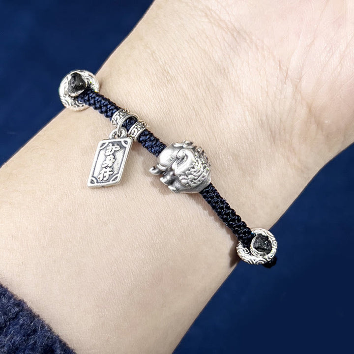 Pulsera de fuerza con amuleto de elefante de plata de ley 925 con Buddha Stones y símbolo de seguridad y bienestar
