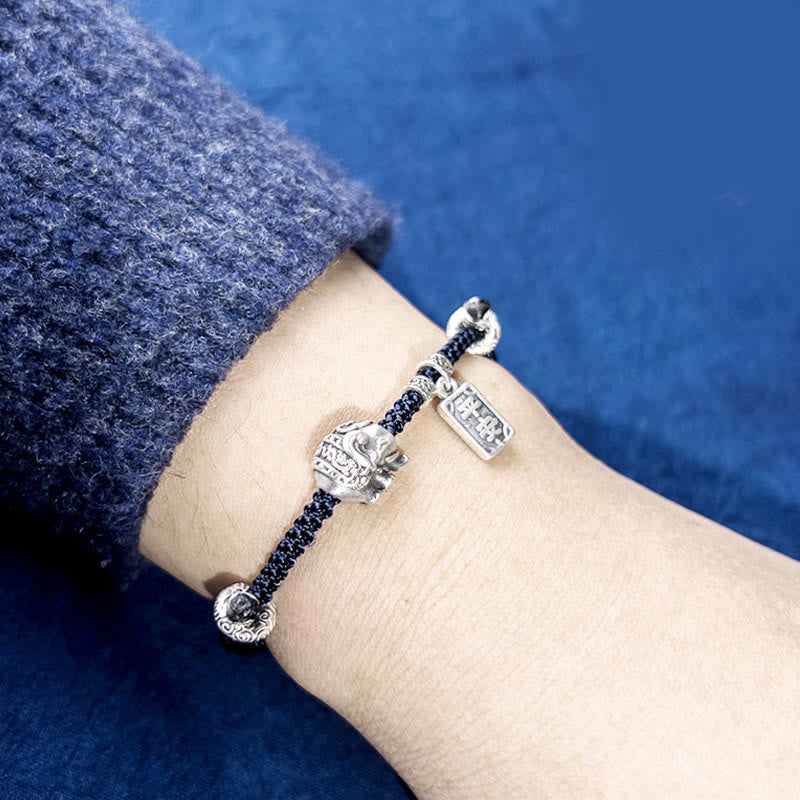 Pulsera de fuerza con amuleto de elefante de plata de ley 925 con Buddha Stones y símbolo de seguridad y bienestar