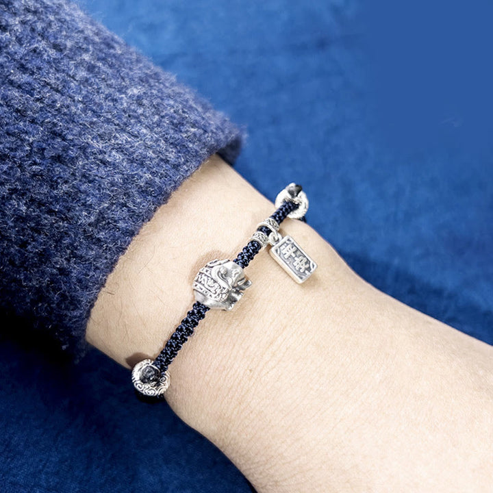 Pulsera de fuerza con amuleto de elefante de plata de ley 925 con Buddha Stones y símbolo de seguridad y bienestar