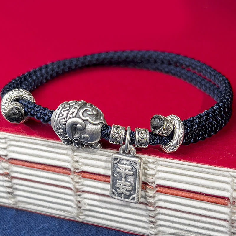 Pulsera de fuerza con amuleto de elefante de plata de ley 925 con Buddha Stones y símbolo de seguridad y bienestar