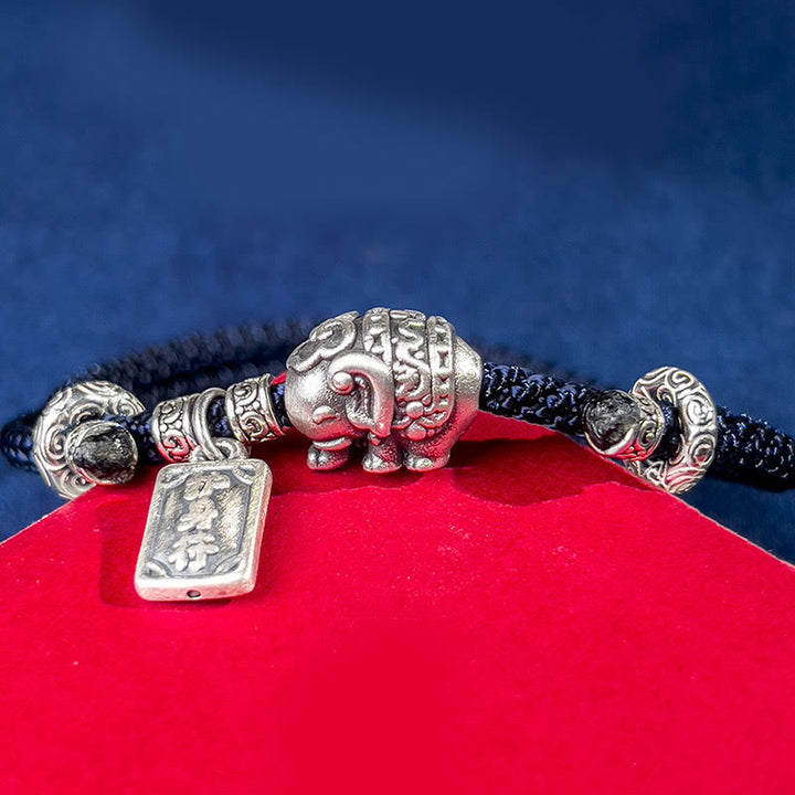 Pulsera de fuerza con amuleto de elefante de plata de ley 925 con Buddha Stones y símbolo de seguridad y bienestar