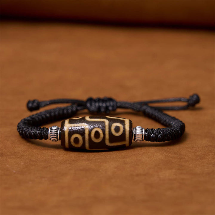 Buddha Stones Pulsera de Cuerda de Protección de Riqueza con Cuentas Dzi Tibetanas de Nueve Ojos y Cuentas Dzi de Tres Ojos